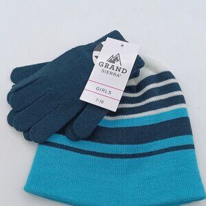 Grand Sierra Girl's Set 2 Pc Winter Beanie and Glove Size 7-16